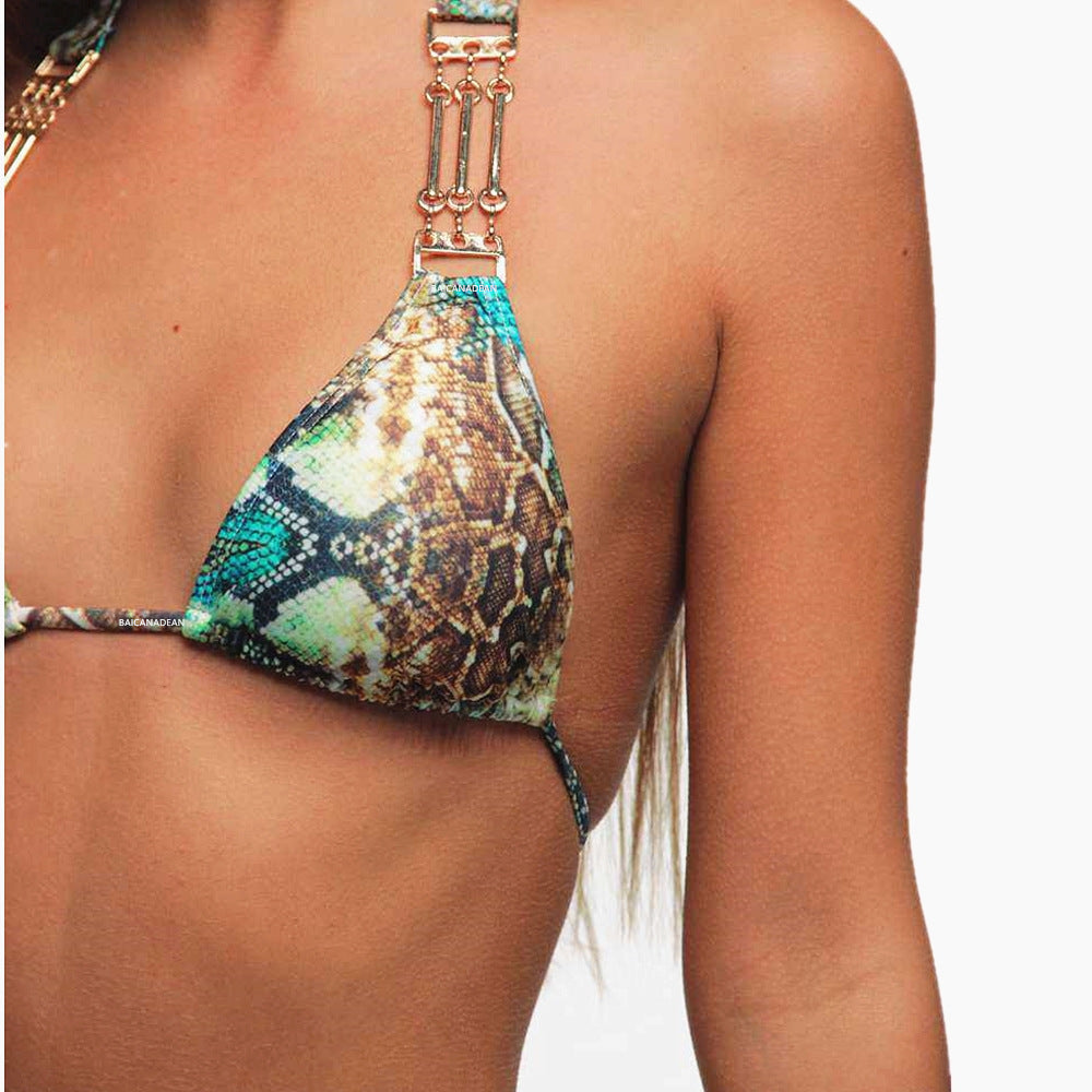 Swimsuit Snake Print Backless Bikini